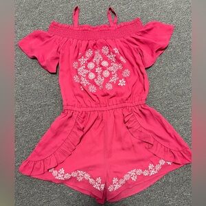 Bebe Girls Pink Smocked Romper with White Details